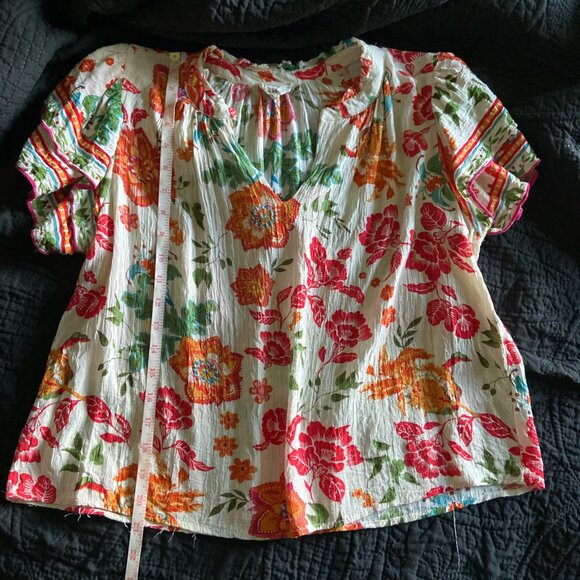 Artelier Nicole Miller Boho Box Cut Blouse. Two tiered sleeves Floral XL - Picture 8 of 9